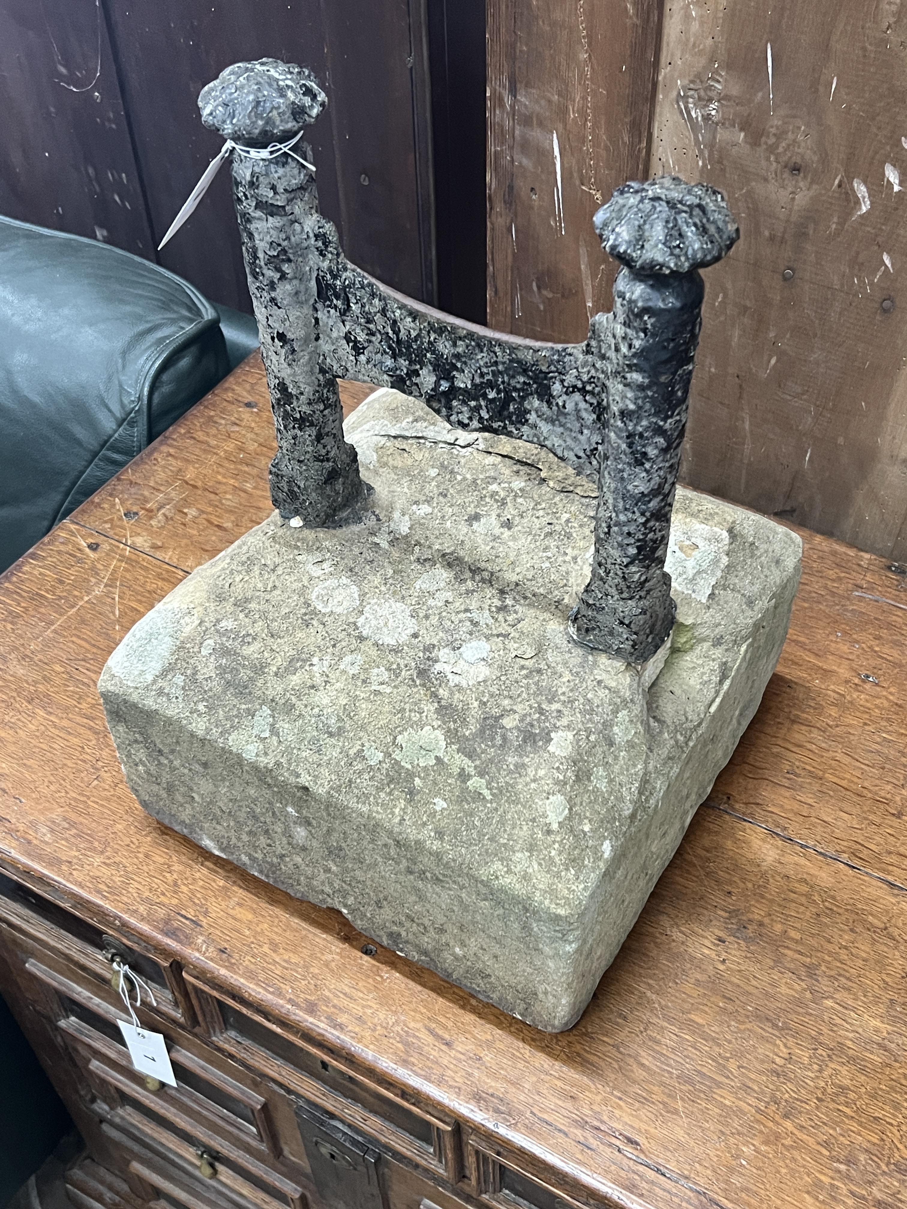 A Victorian cast iron bootscraper, width 30cm, depth 30cm, height 41cm